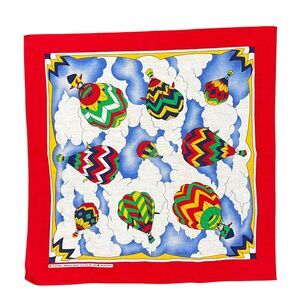 Vtg 21.5" Wamcraft Bandana Hot Air Balloons In Flight USA Cotton Blend Colorful